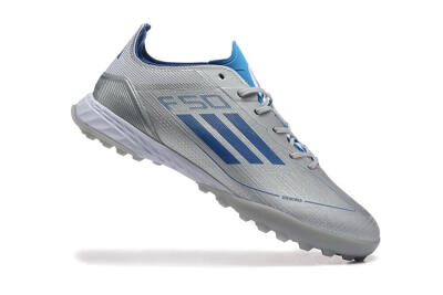 Men's Adidas F50 Pro TF Football Shoes - Silver/Blue/White
