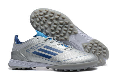 Men's Adidas F50 Pro TF Football Shoes - Silver/Blue/White