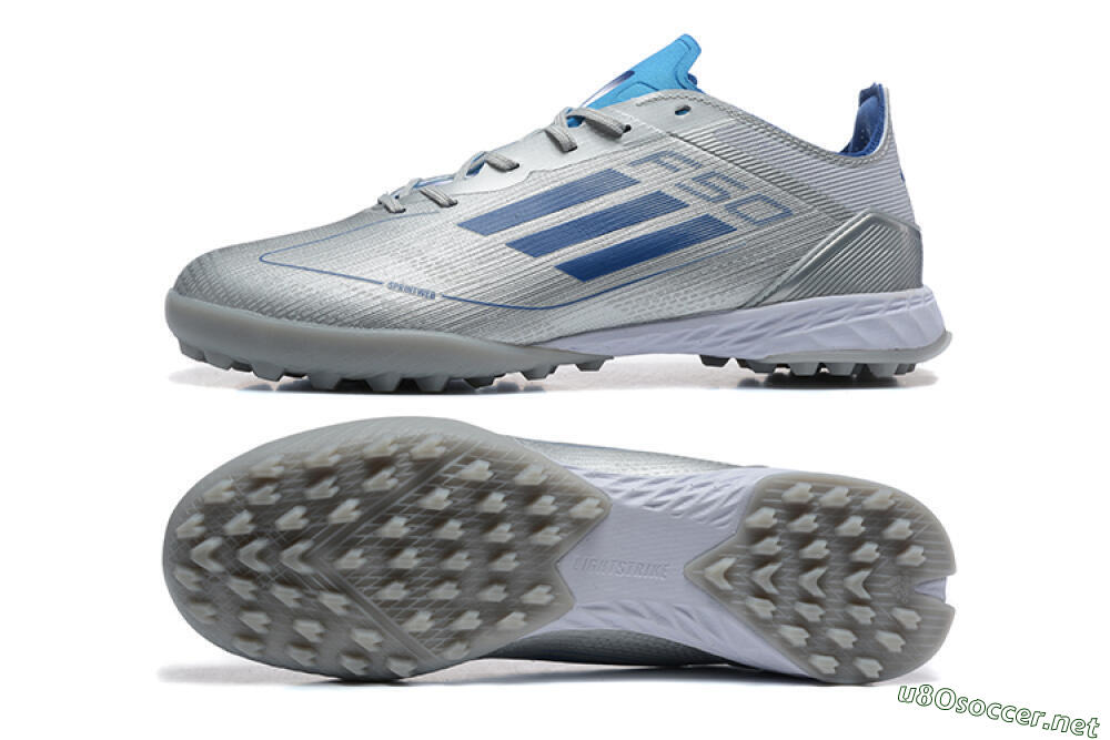 Men's Adidas F50 Pro TF Football Shoes - Silver/Blue/White 1