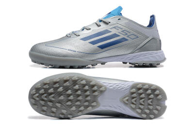 Men's Adidas F50 Pro TF Football Shoes - Silver/Blue/White
