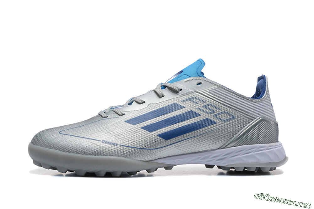Men's Adidas F50 Pro TF Football Shoes - Silver/Blue/White 0