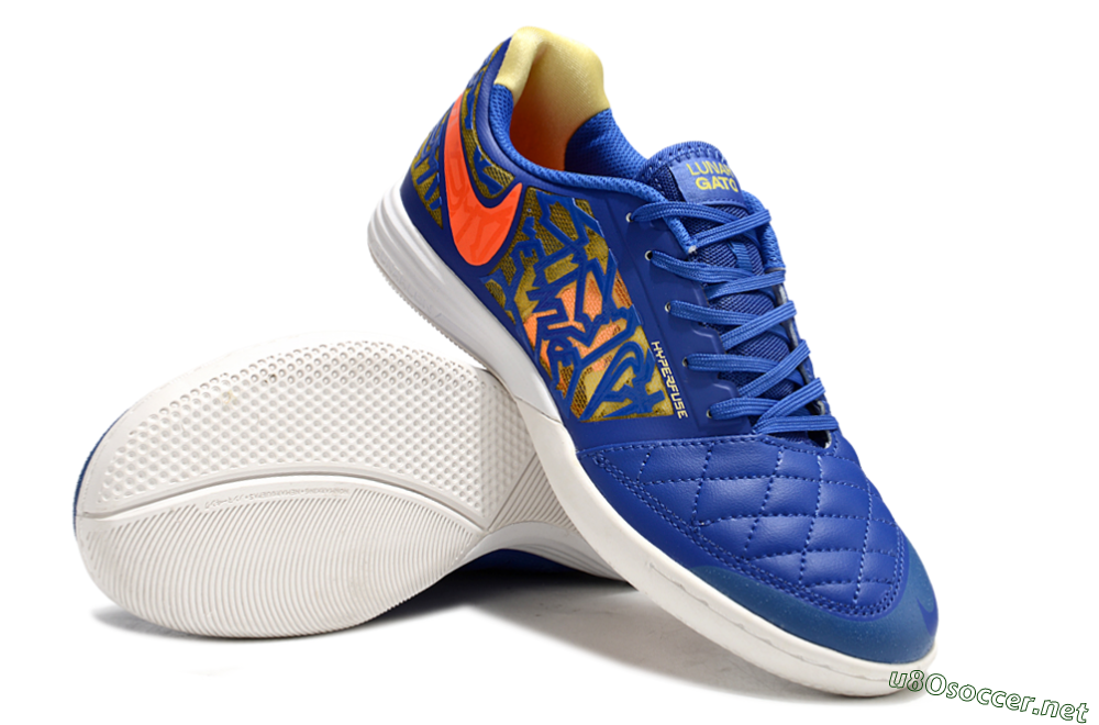 Men's Nike Lunar Gato 2 IC Football Shoes - Blue/Gold/Red 4
