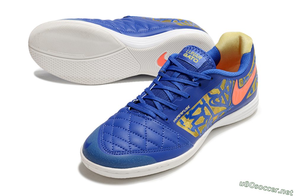 Men's Nike Lunar Gato 2 IC Football Shoes - Blue/Gold/Red 3