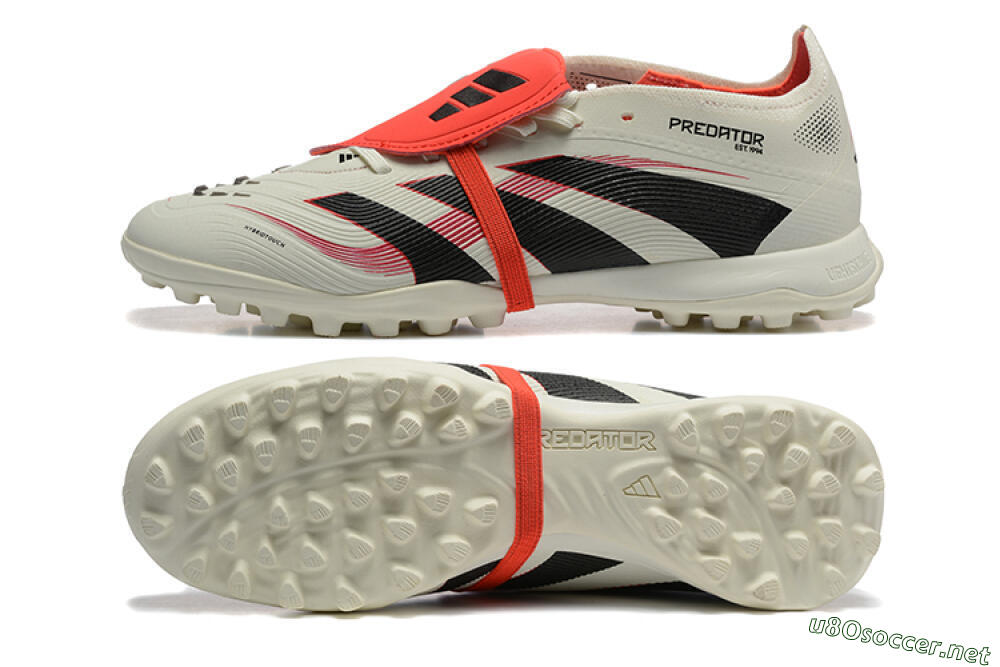 Men's Adidas Predator 25 Elite Foldover Tongue TF Football Shoes - Beige/Black/Red 1