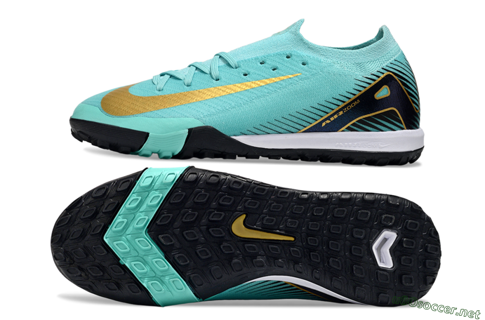 Men's Nike Air Zoom Mercurial Vapor 16 Elite TF Football Shoes - Jade/Gold/White 1