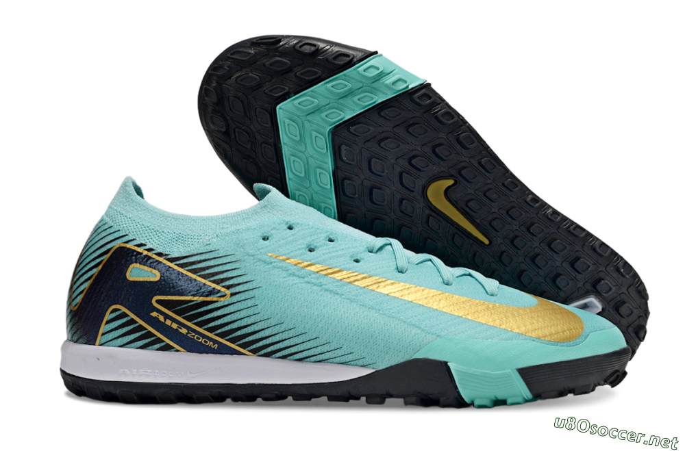 Men's Nike Air Zoom Mercurial Vapor 16 Elite TF Football Shoes - Jade/Gold/White 2