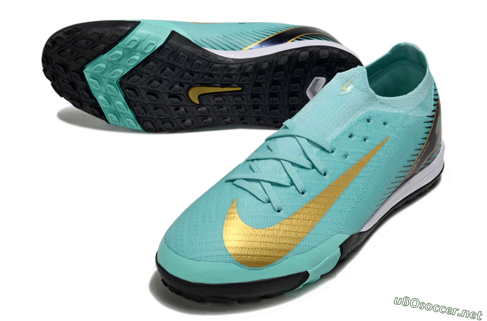 Men's Nike Air Zoom Mercurial Vapor 16 Elite TF Football Shoes - Jade/Gold/White 3