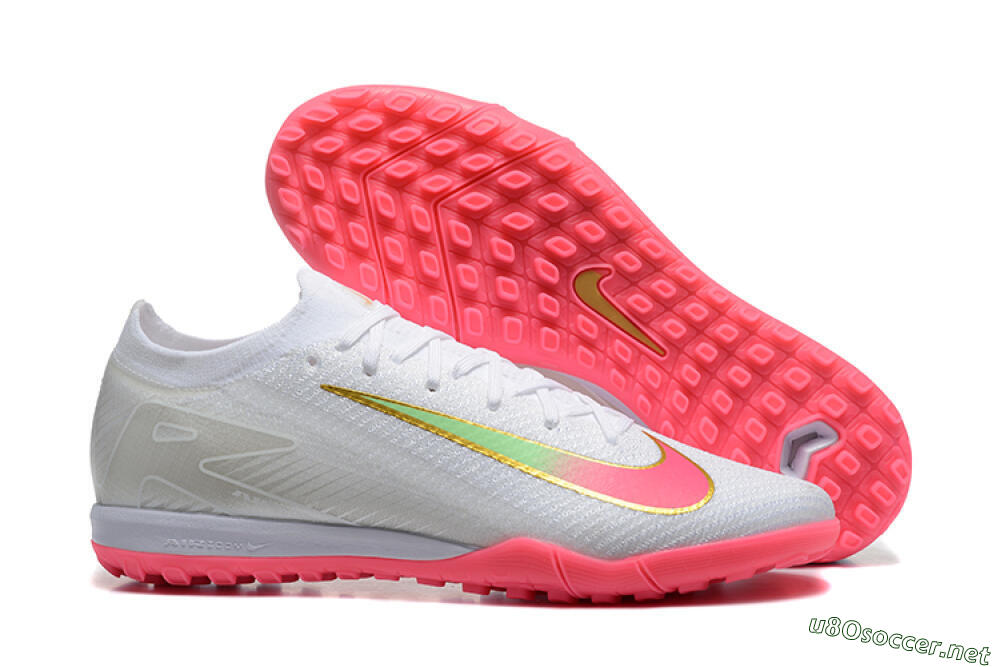 Men's Nike Air Zoom Mercurial Vapor 16 Elite TF Football Shoes - White/Pink/Gold 2