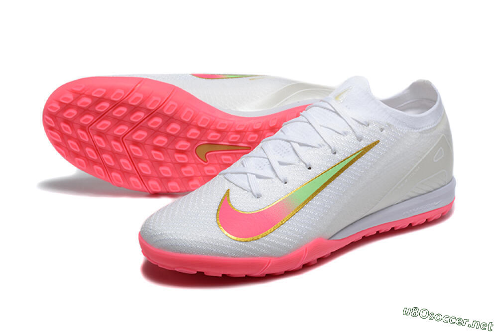 Men's Nike Air Zoom Mercurial Vapor 16 Elite TF Football Shoes - White/Pink/Gold 3