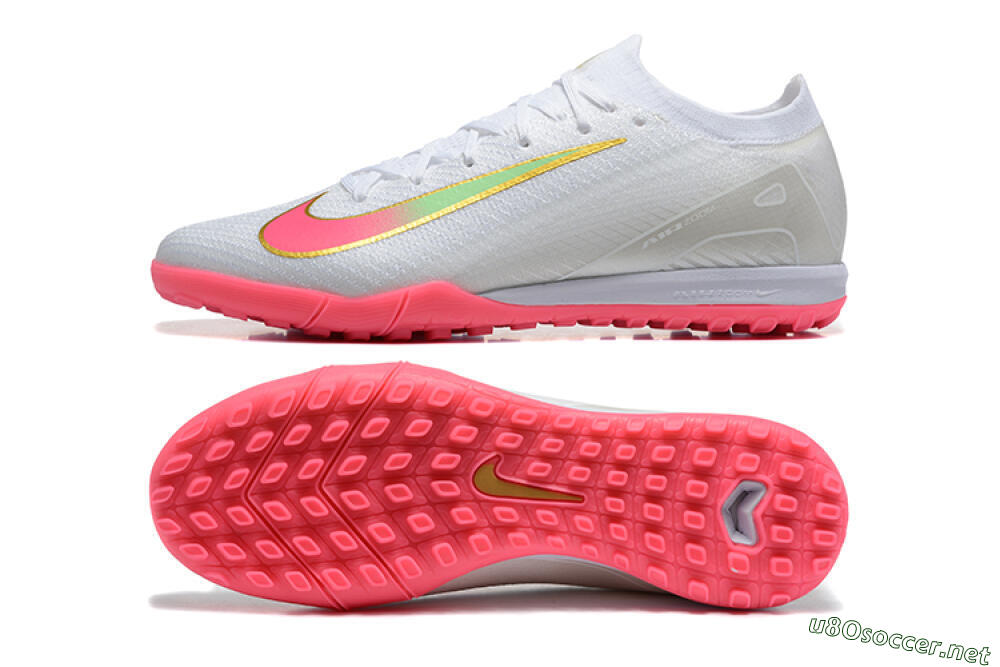 Men's Nike Air Zoom Mercurial Vapor 16 Elite TF Football Shoes - White/Pink/Gold 1