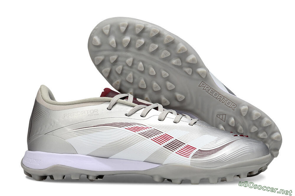 Men's Adidas Predator 25 Elite TF Football Shoes - Silver/Red/White 2