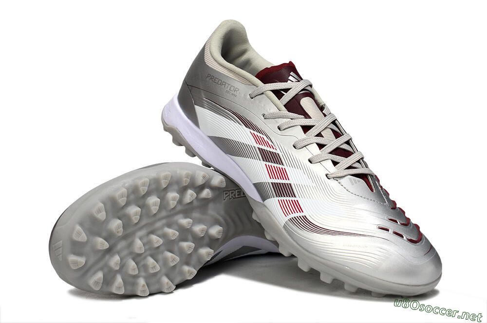 Men's Adidas Predator 25 Elite TF Football Shoes - Silver/Red/White 3