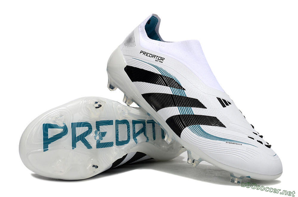 Unisex Adidas Predator 25 Elite Laceless FG Football Boots - White/Black/Blue 3