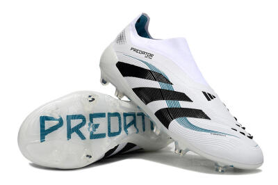 Unisex Adidas Predator 25 Elite Laceless FG Football Boots - White/Black/Blue