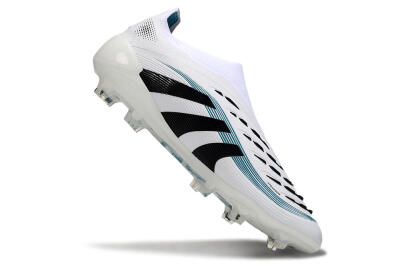 Unisex Adidas Predator 25 Elite Laceless FG Football Boots - White/Black/Blue