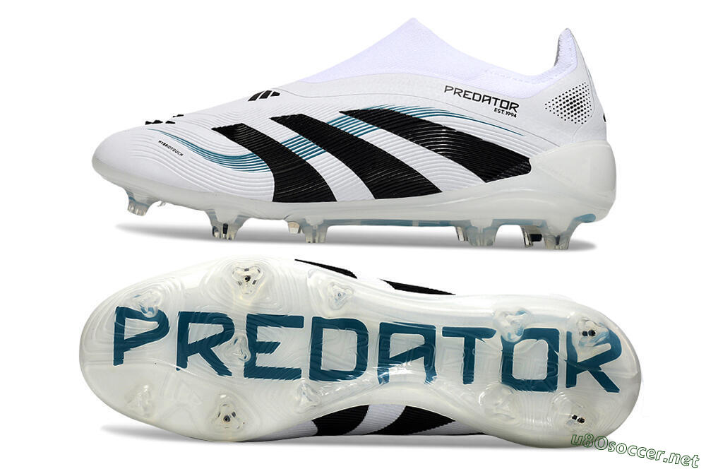 Unisex Adidas Predator 25 Elite Laceless FG Football Boots - White/Black/Blue 1