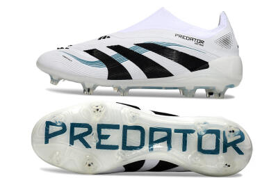 Unisex Adidas Predator 25 Elite Laceless FG Football Boots - White/Black/Blue