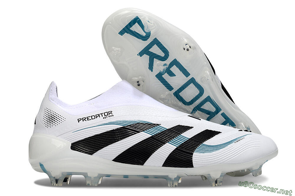 Unisex Adidas Predator 25 Elite Laceless FG Football Boots - White/Black/Blue 2