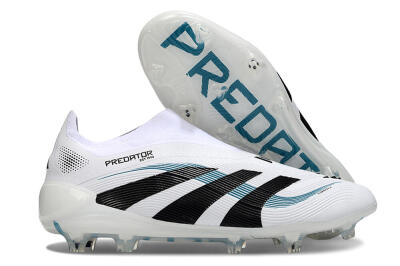 Unisex Adidas Predator 25 Elite Laceless FG Football Boots - White/Black/Blue