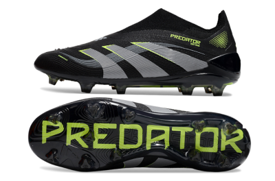 Unisex Adidas Predator 25 Elite Laceless FG Football Boots - Black/Silver/Yellow