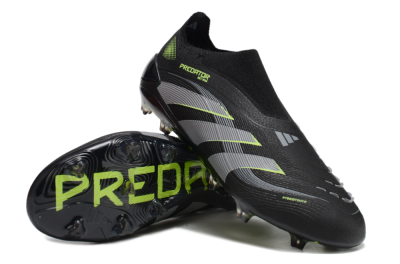 Unisex Adidas Predator 25 Elite Laceless FG Football Boots - Black/Silver/Yellow