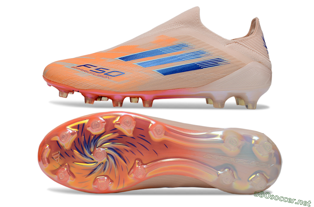 Men's Adidas F50+ Elite Laceless FG Football Boots - Pink/Orange/Blue 1