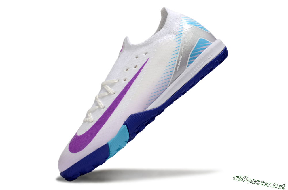 Men's Nike Air Zoom Mercurial Vapor 16 Elite TF Football Shoes - White/Purple/Silver 5
