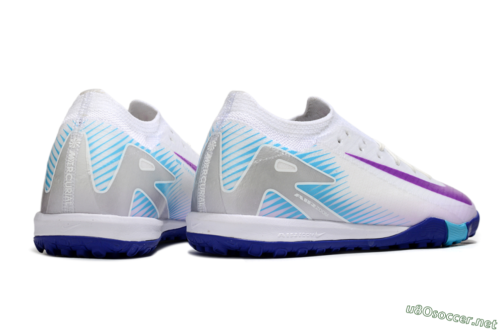 Men's Nike Air Zoom Mercurial Vapor 16 Elite TF Football Shoes - White/Purple/Silver 6