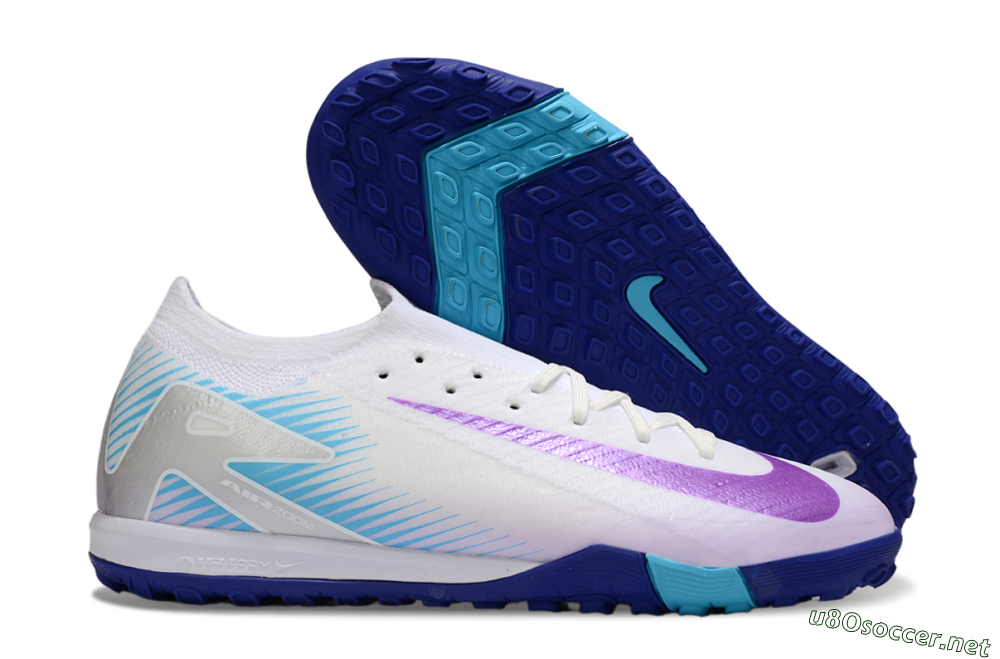 Men's Nike Air Zoom Mercurial Vapor 16 Elite TF Football Shoes - White/Purple/Silver 2