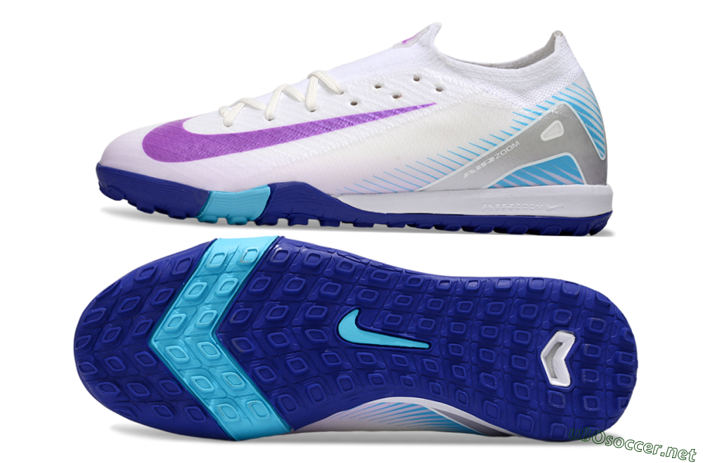 Men's Nike Air Zoom Mercurial Vapor 16 Elite TF Football Shoes - White/Purple/Silver 1