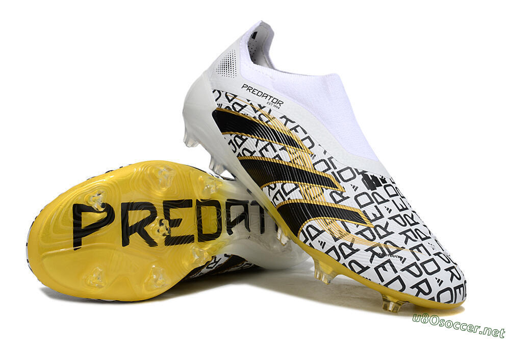 Unisex Adidas Predator 25 Elite Laceless FG Football Boots - White/Gold/Black 3
