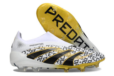 Unisex Adidas Predator 25 Elite Laceless FG Football Boots - White/Gold/Black
