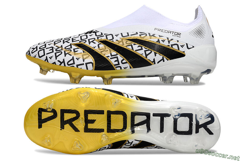 Unisex Adidas Predator 25 Elite Laceless FG Football Boots - White/Gold/Black 1