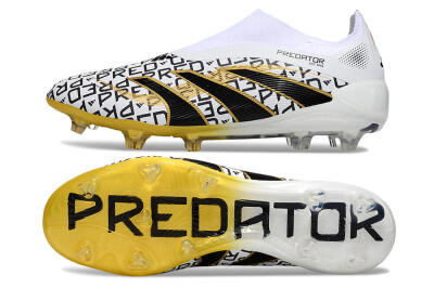Unisex Adidas Predator 25 Elite Laceless FG Football Boots - White/Gold/Black