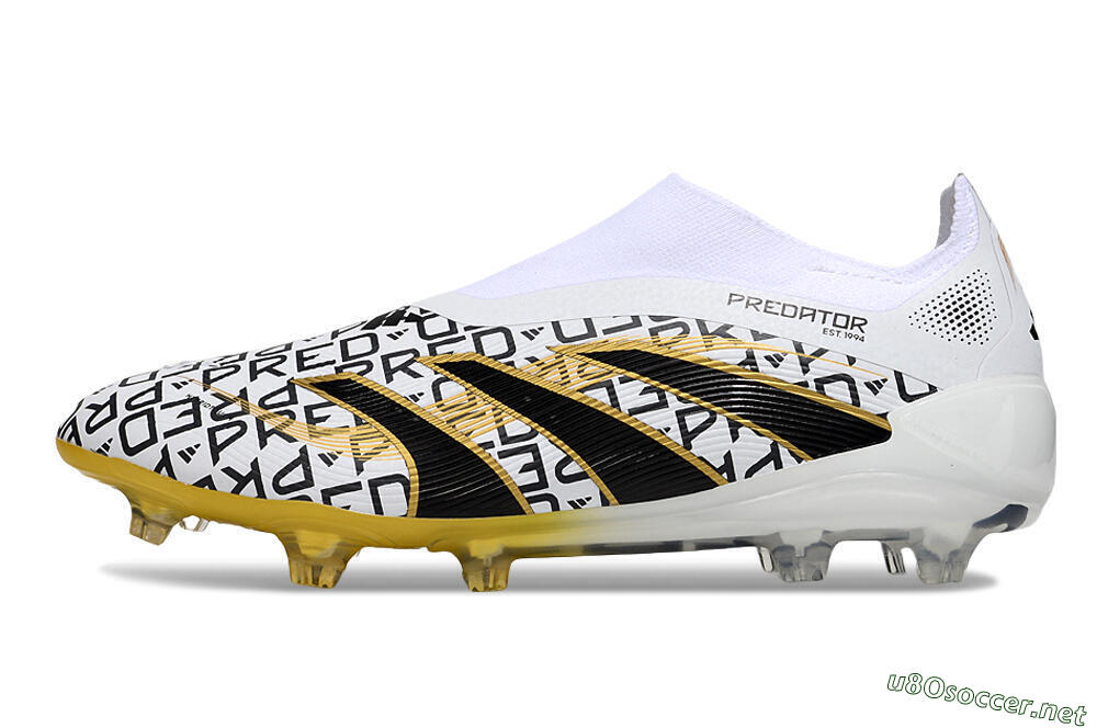 Unisex Adidas Predator 25 Elite Laceless FG Football Boots - White/Gold/Black 0