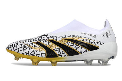 Unisex Adidas Predator 25 Elite Laceless FG Football Boots - White/Gold/Black