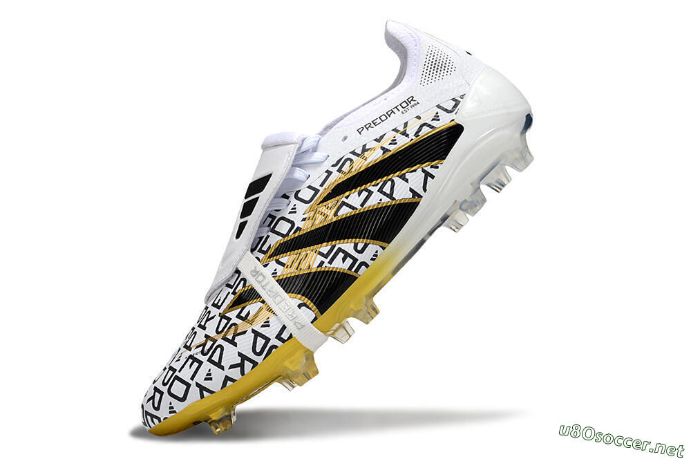 Unisex Adidas Predator 25 Elite Foldover Tongue FG Football Boots - White/Gold/Black 5