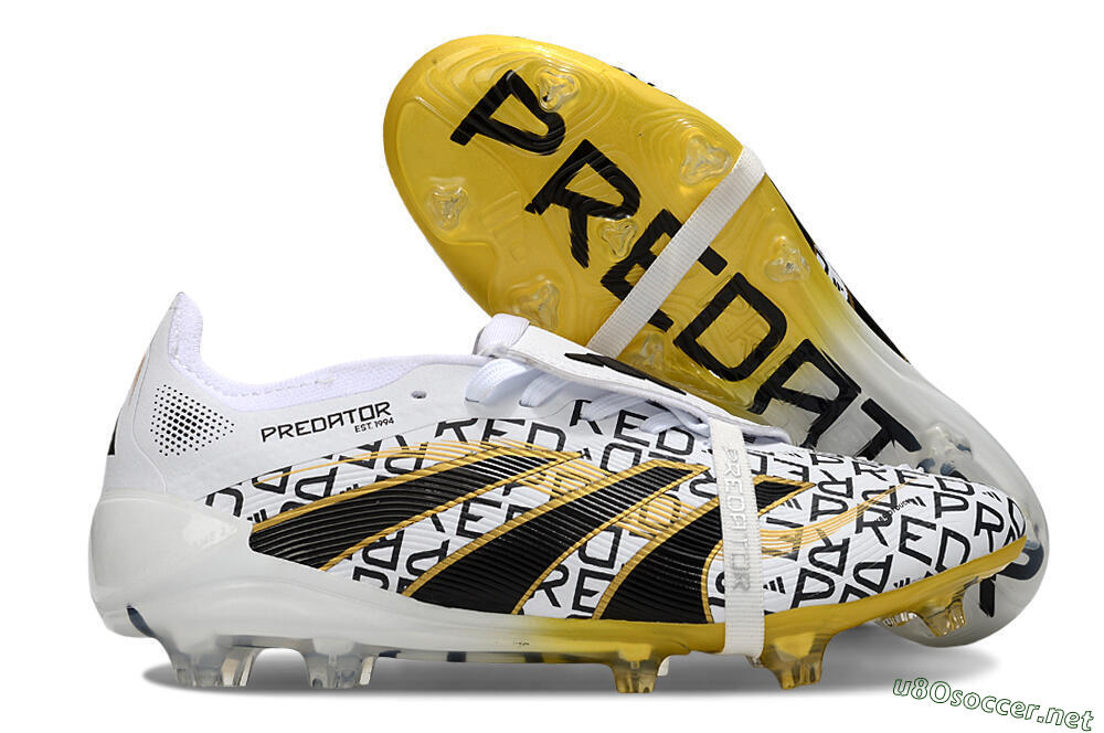 Unisex Adidas Predator 25 Elite Foldover Tongue FG Football Boots - White/Gold/Black 2