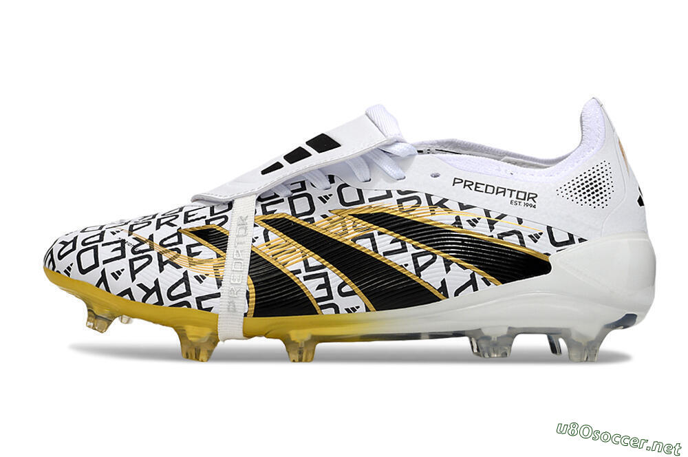Unisex Adidas Predator 25 Elite Foldover Tongue FG Football Boots - White/Gold/Black 0
