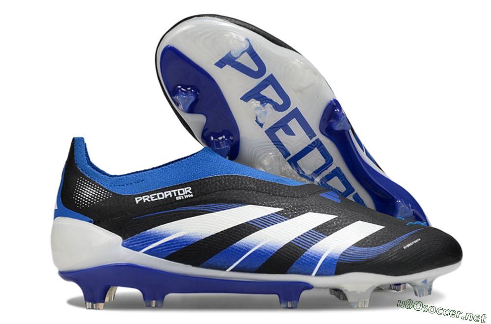 Men's Adidas Predator 25 Elite Laceless FG Football Boots - Black/White/Blue 2