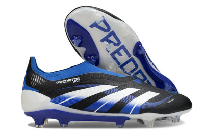 Men's Adidas Predator 25 Elite Laceless FG Football Boots - Black/White/Blue