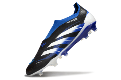 Men's Adidas Predator 25 Elite Laceless FG Football Boots - Black/White/Blue