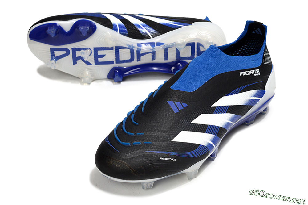 Men's Adidas Predator 25 Elite Laceless FG Football Boots - Black/White/Blue 3
