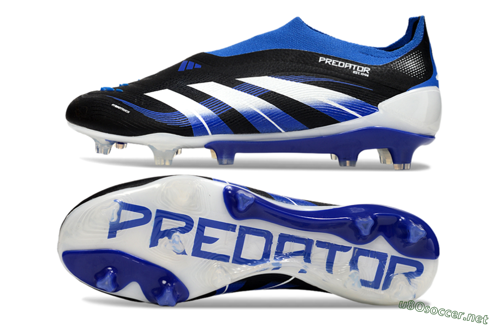Men's Adidas Predator 25 Elite Laceless FG Football Boots - Black/White/Blue 1