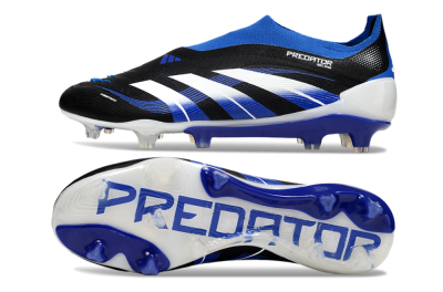 Men's Adidas Predator 25 Elite Laceless FG Football Boots - Black/White/Blue