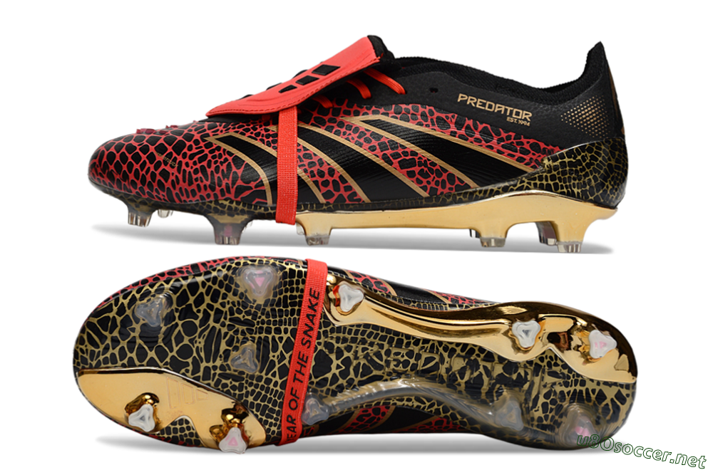 Men's Adidas Predator 25 Elite Foldover Tongue FG Football Boots - Black/Red/Gold 1