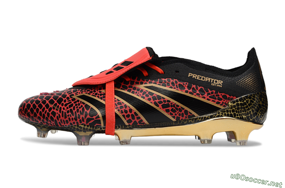 Men's Adidas Predator 25 Elite Foldover Tongue FG Football Boots - Black/Red/Gold 0