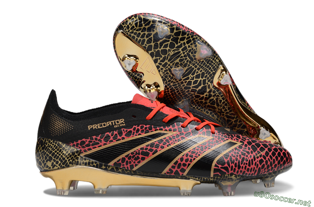 Men's Adidas Predator 25 Elite FG Football Boots - Black/Red/Gold 2