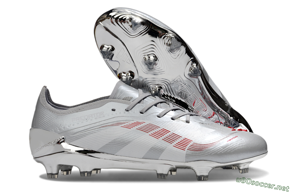 Men's Adidas Predator 25 Elite FG Football Boots - Silver/Red 2