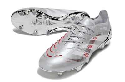 Men's Adidas Predator 25 Elite FG Football Boots - Silver/Red